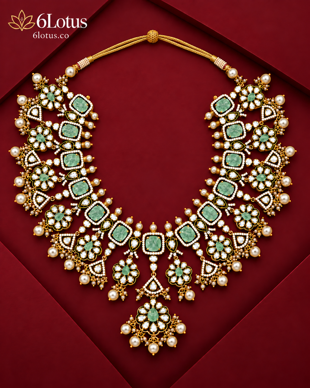 6Lotus Gulbahar green floral 92.5 silver necklace hero image