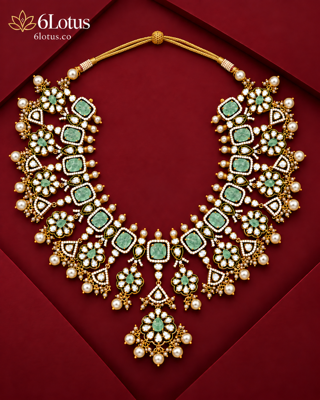 6Lotus Gulbahar green floral 92.5 silver necklace hero image