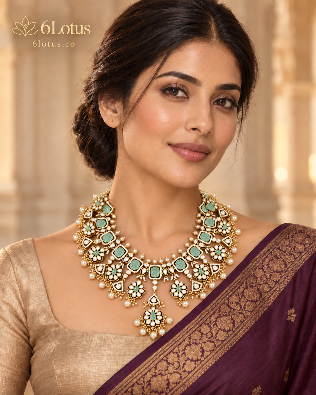 Gulbahar 92.5 silver necklace styled with an Indian saree