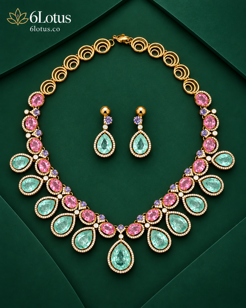6Lotus 1004 Blush Aqua Teardrop 92.5 Silver Necklace Set hero image