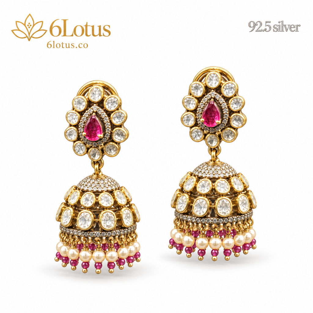 Ruby Pink Kundan Jhumka Earrings — hero — 1005