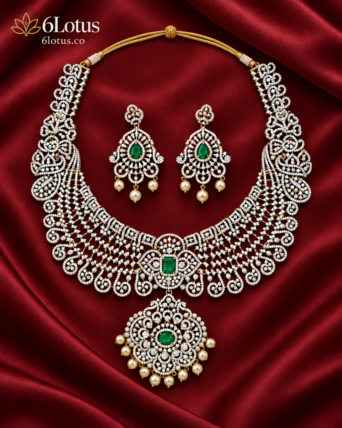 6Lotus 1008 Emerald Peacock Filigree 92.5 Silver Necklace Set hero image