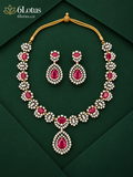 6Lotus 1013 Ruby Floral Halo 92.5 Silver Necklace Set hero image