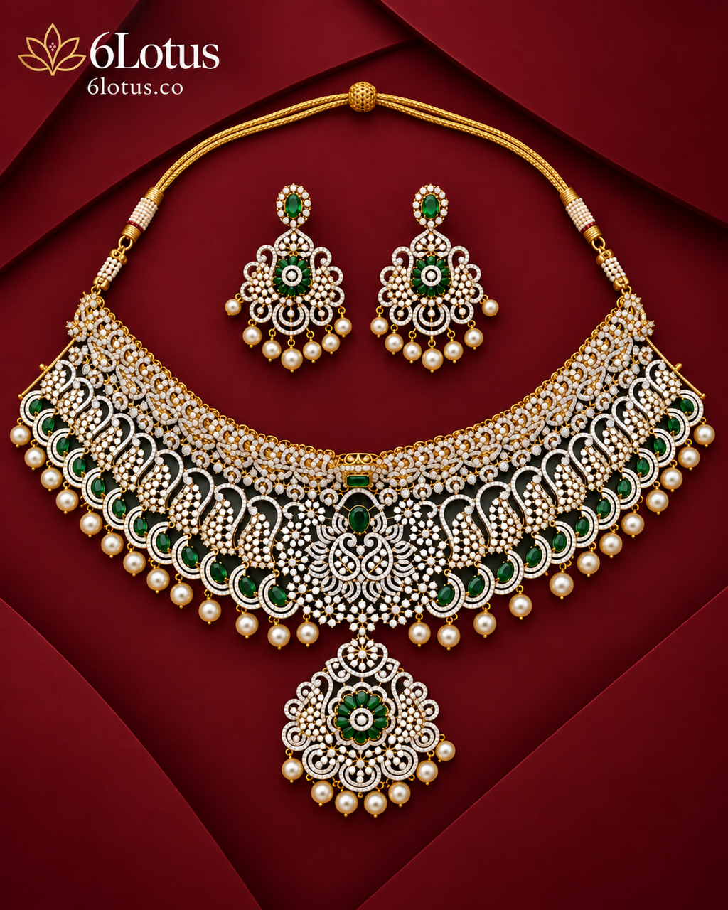 6Lotus 1017 Emerald Peacock Collar 92.5 Silver Necklace Set hero image