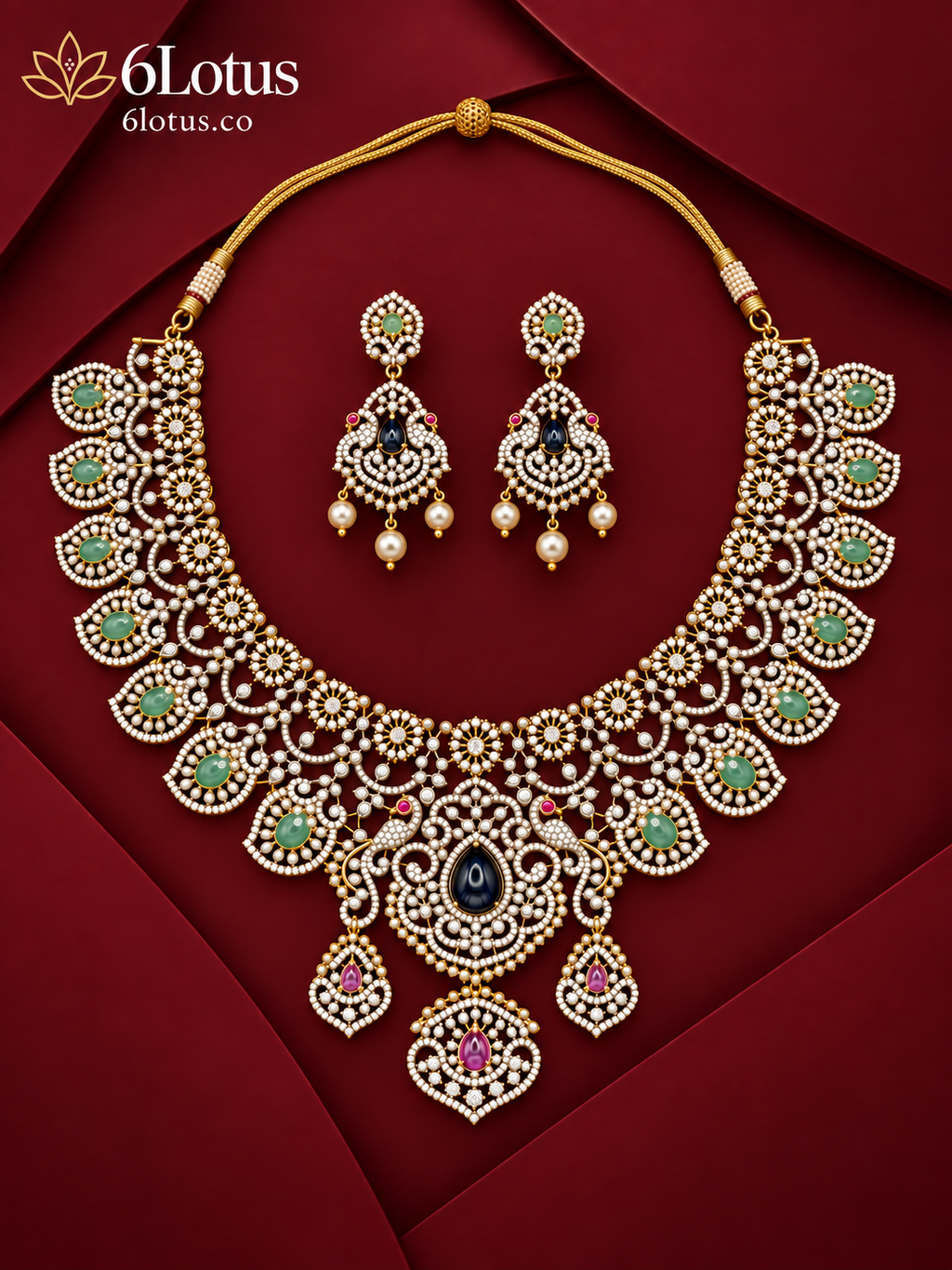 6Lotus 1018 Pastel Peacock 92.5 Silver Necklace Set hero image