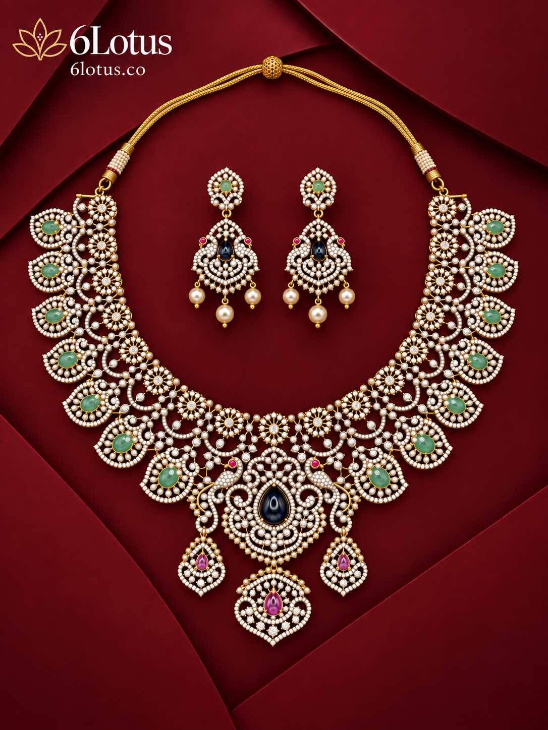 6Lotus 1018 Pastel Peacock 92.5 Silver Necklace Set hero image