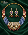 6Lotus 1019 Ruby Periwinkle Beaded 92.5 Silver Necklace Set hero image