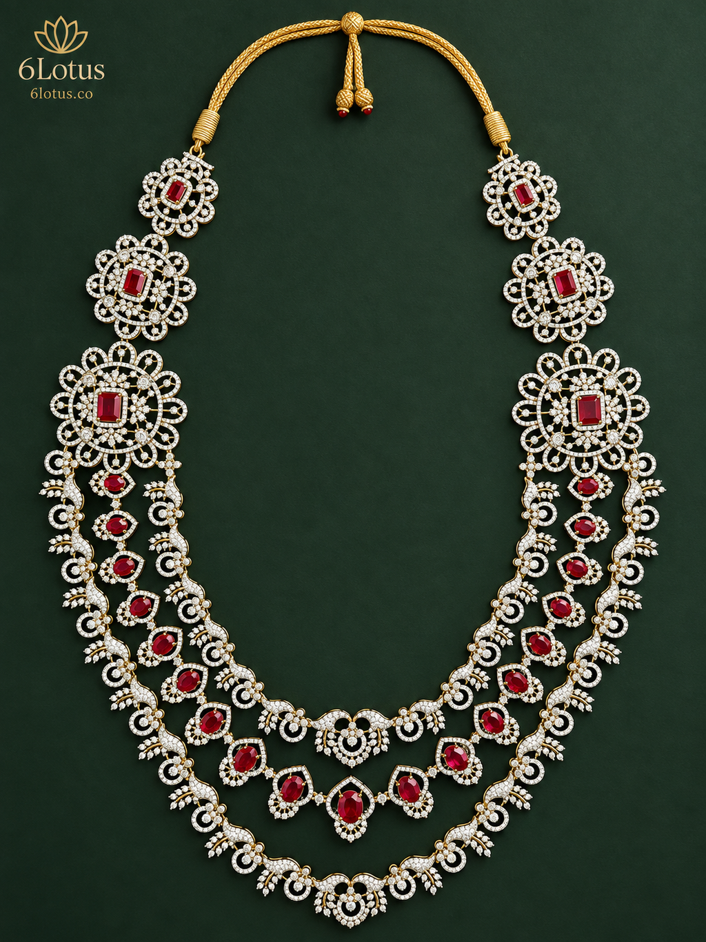 1024 ruby-red three-strand silver necklace — hero 6lotus