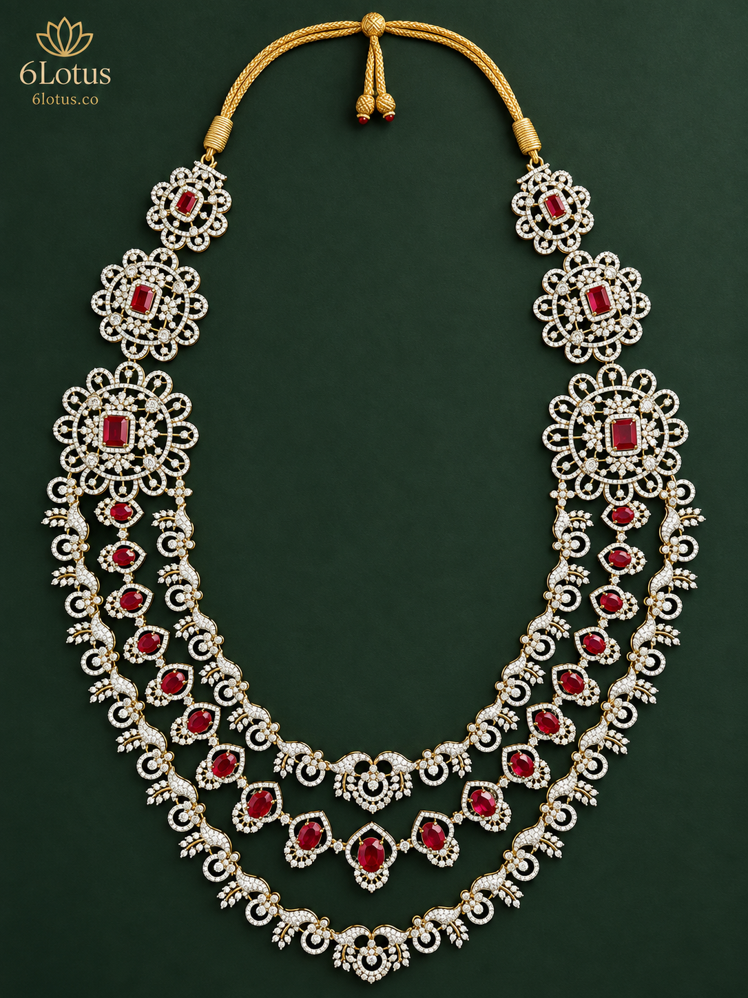 1024 ruby-red three-strand silver necklace — hero 6lotus