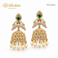 Green Peacock Pearl Jhumka Earrings — hero — 1025