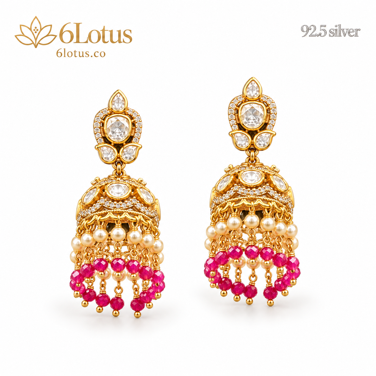 Pink Bead Kundan Jhumka Earrings — hero — 1026