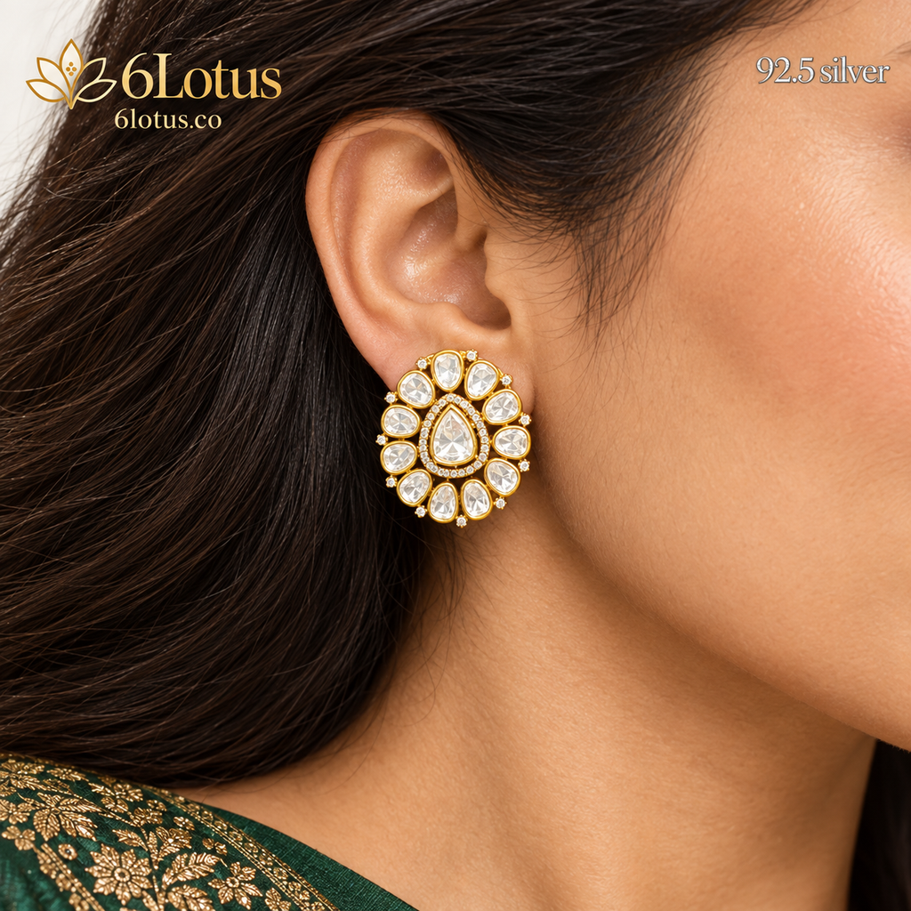 Clear Teardrop Kundan Stud Earrings — detail — 1033