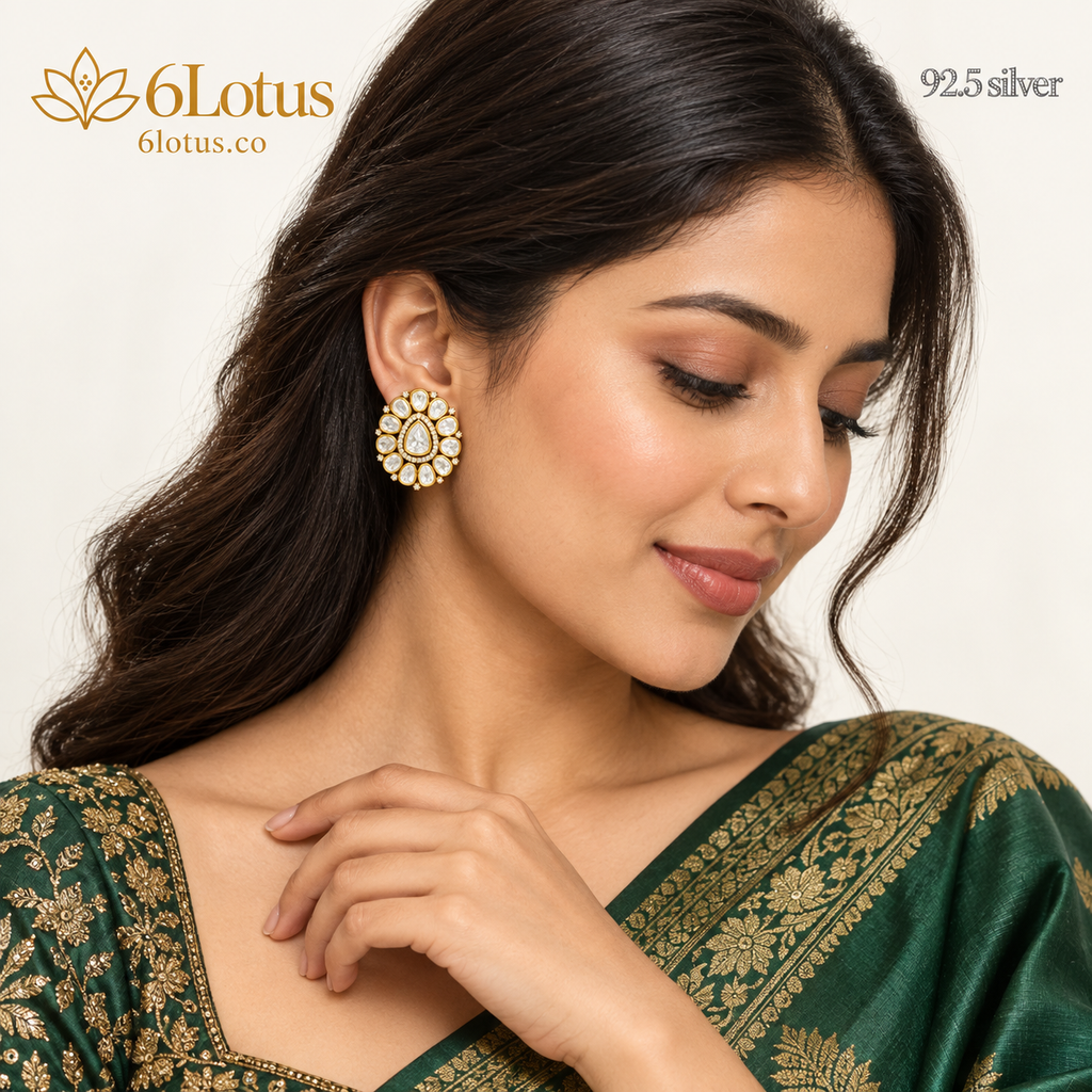 Clear Teardrop Kundan Stud Earrings — portrait — 1033