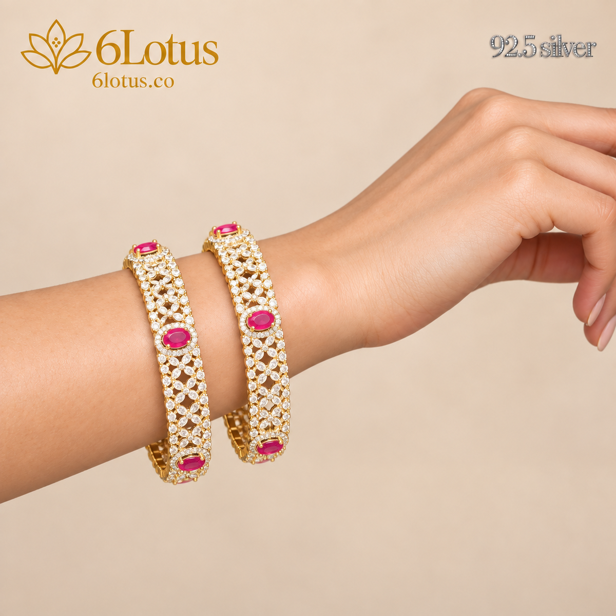 Ruby-Color Swarovski Floral Bangles, set of 2 — detail