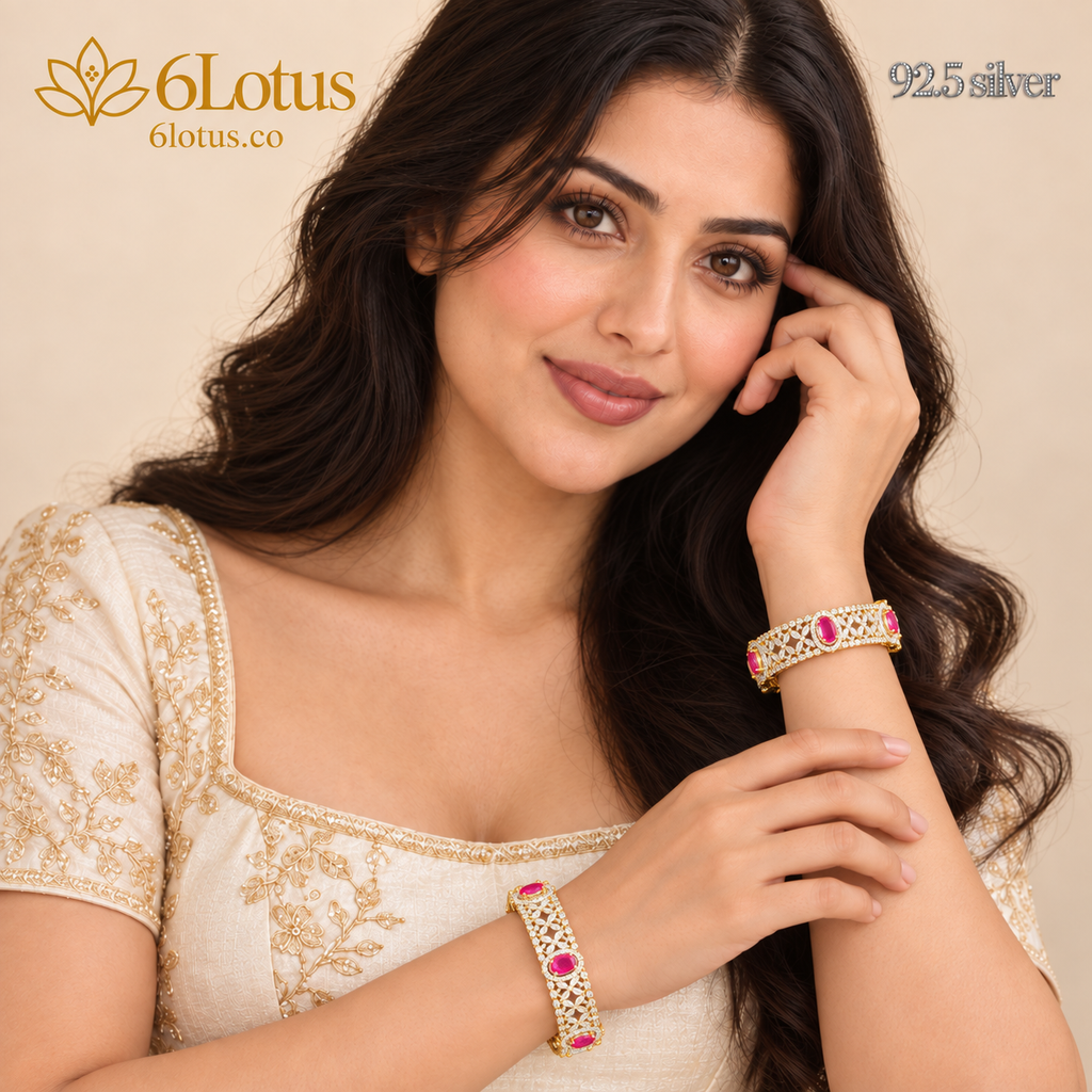 Ruby-Color Swarovski Floral Bangles, set of 2 — portrait