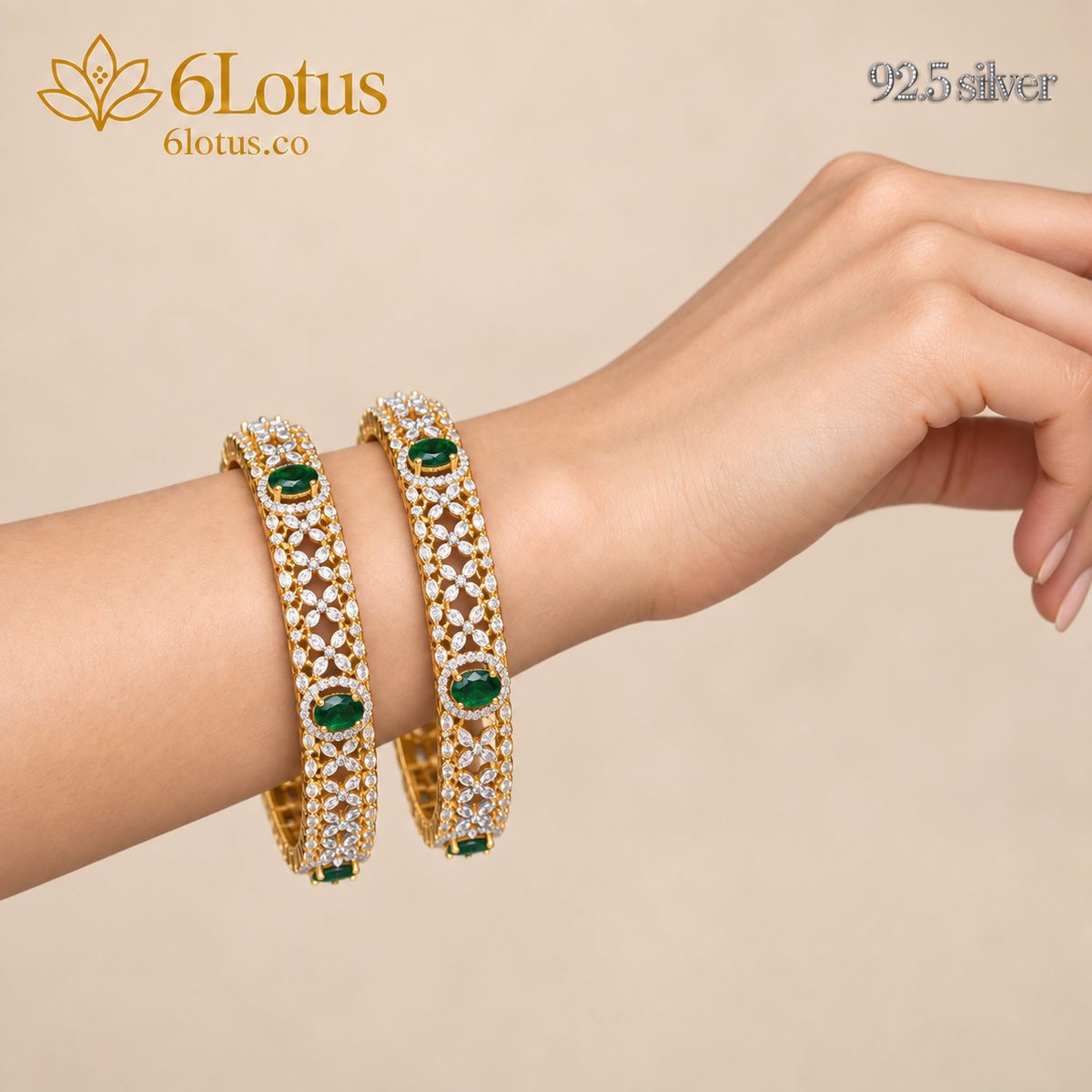 Emerald-Color Swarovski Floral Bangles, set of 2 — detail