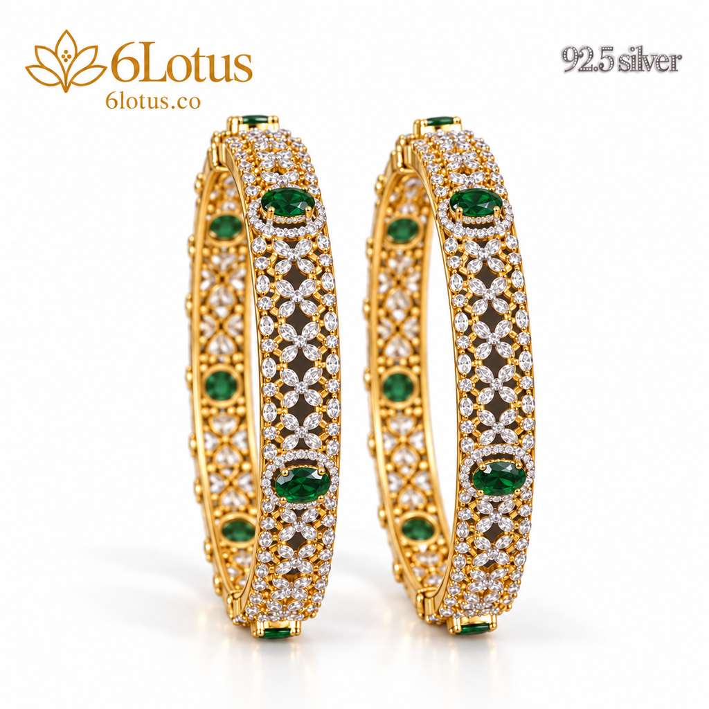 Emerald-Color Swarovski Floral Bangles, set of 2 — hero