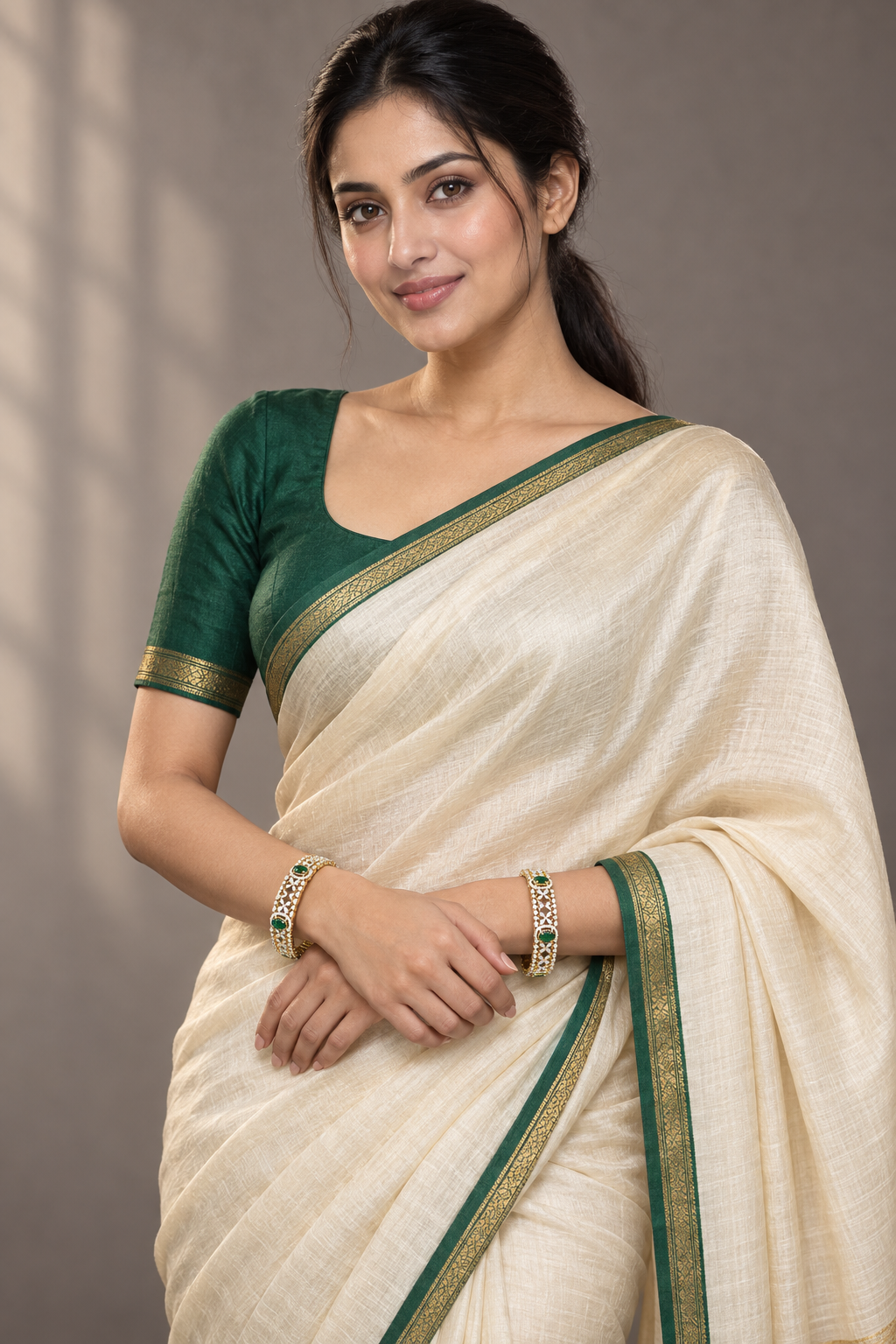 1037 floral bangles worn by model in saree — portrait