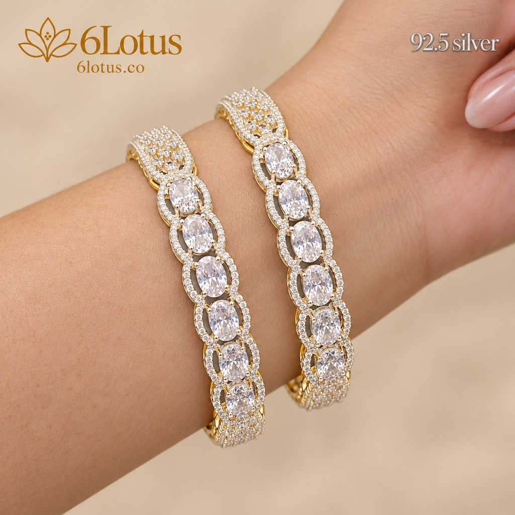 White Swarovski oval bangles, set of 2 — detail