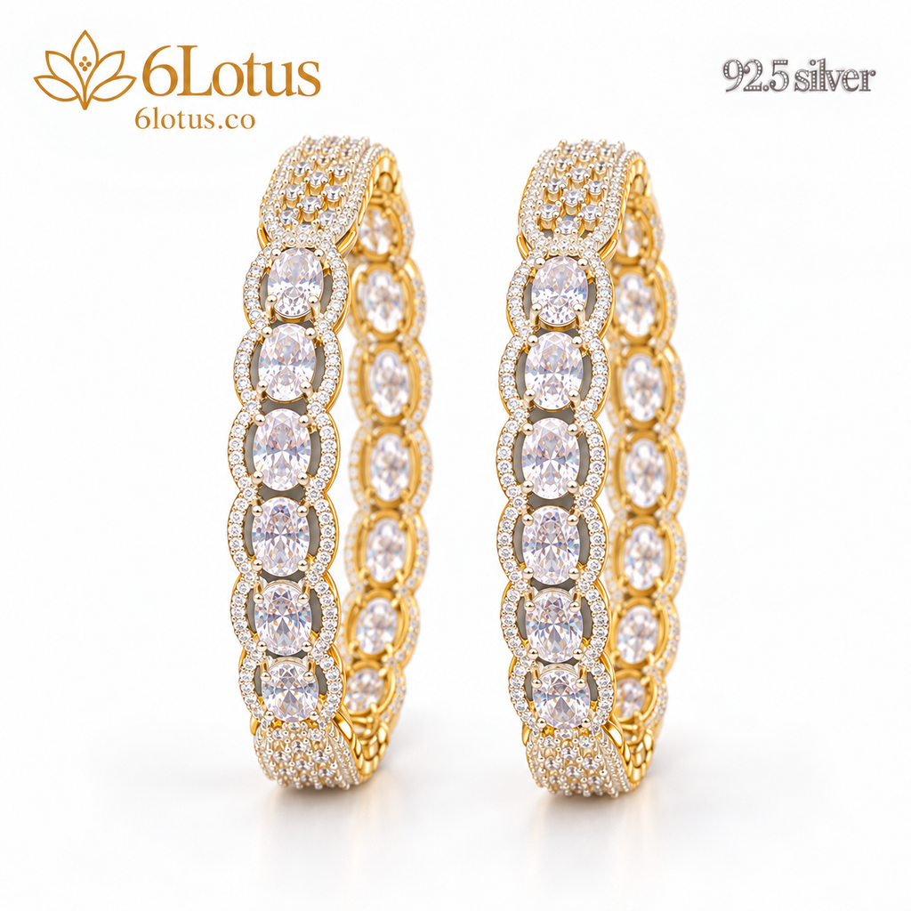 White Swarovski oval bangles, set of 2 — hero