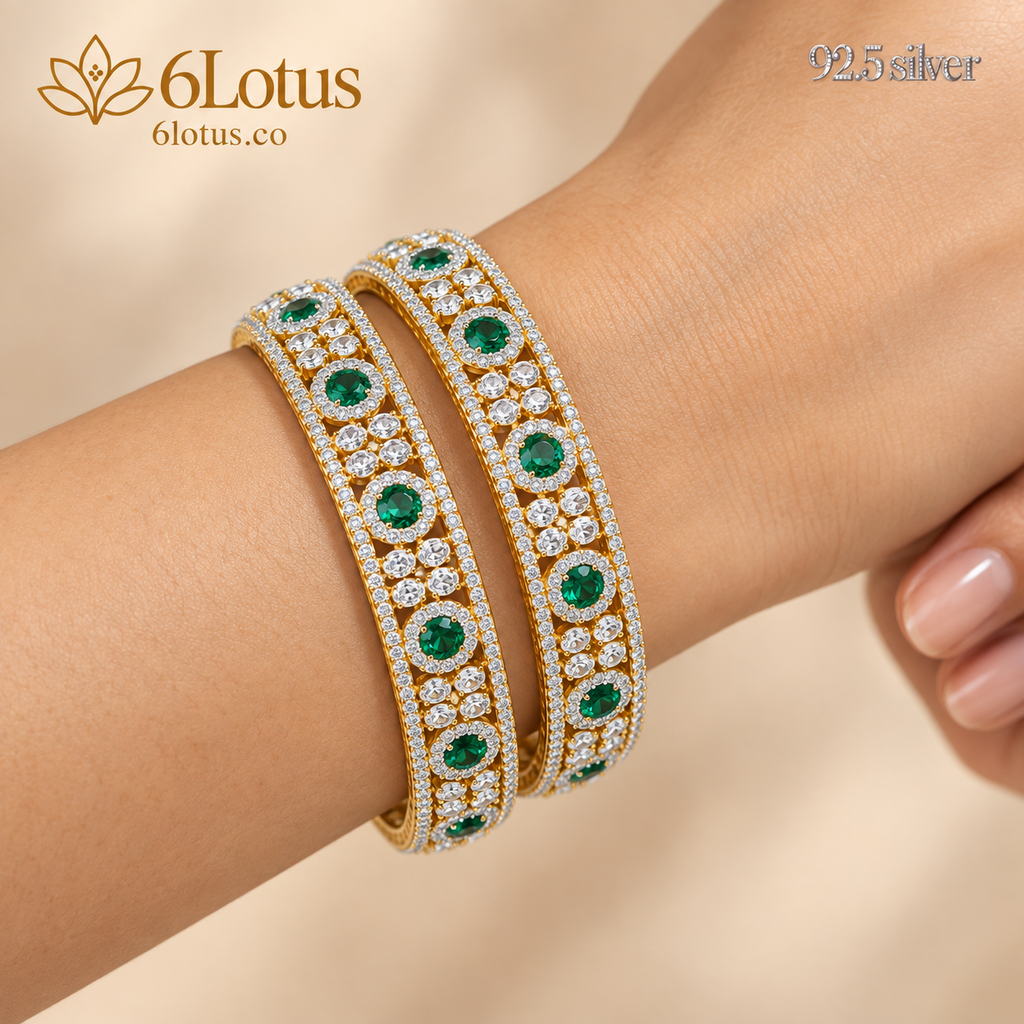 Green halo bangles set of two — detail