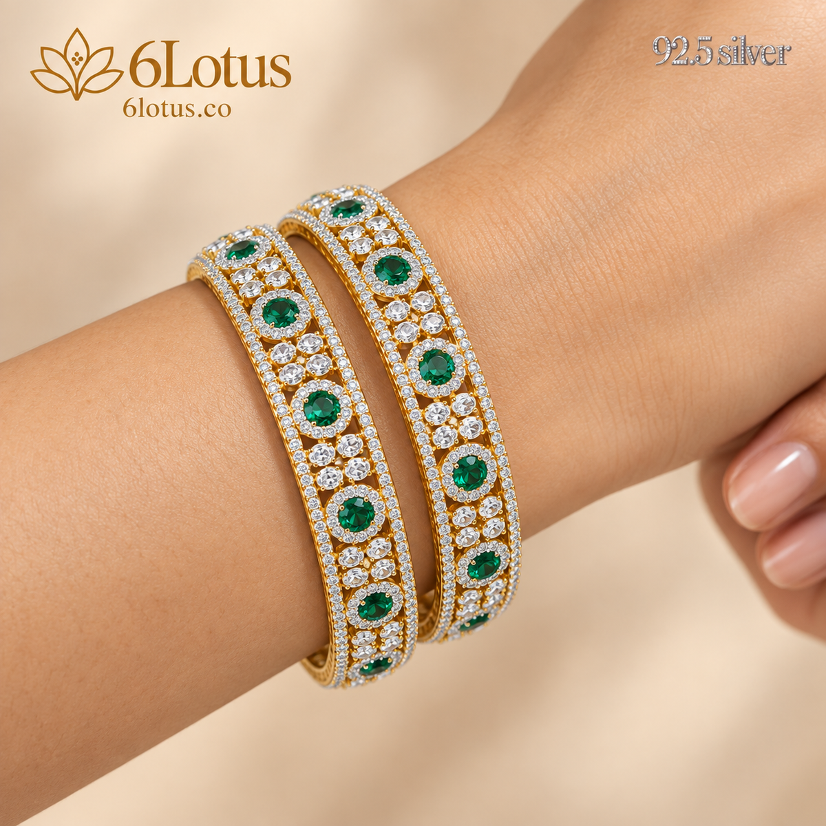 Green halo bangles set of two — detail