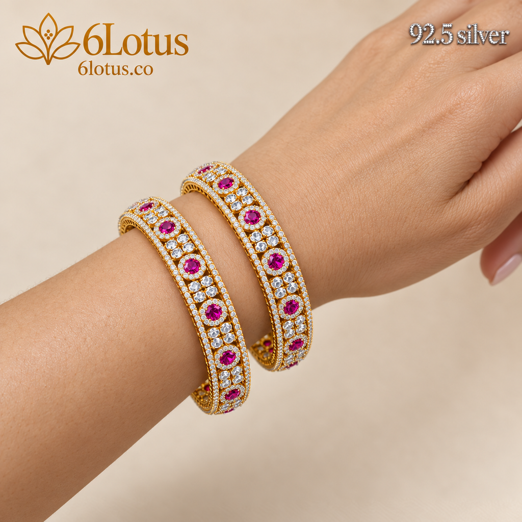 Ruby halo bangles set of two — detail