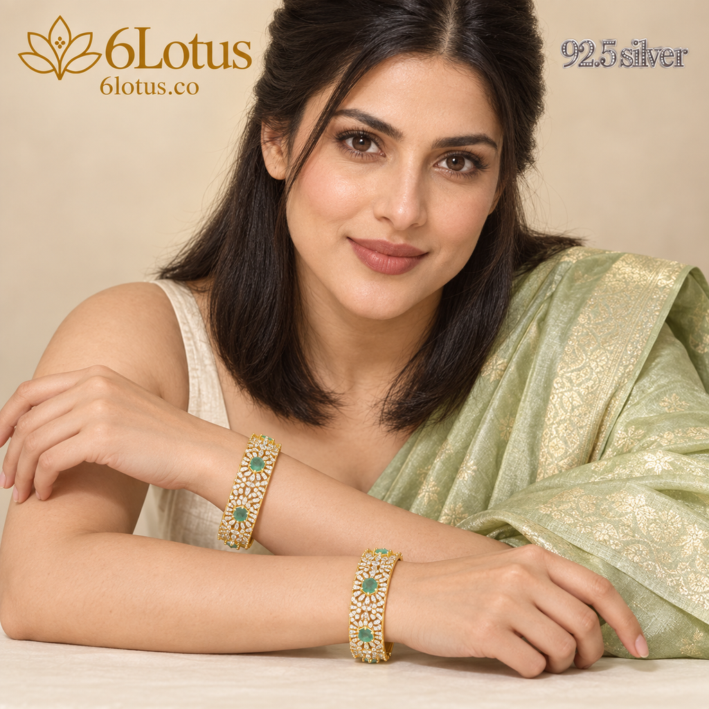 Hexagonal Emerald-Color Floral Bangles — portrait