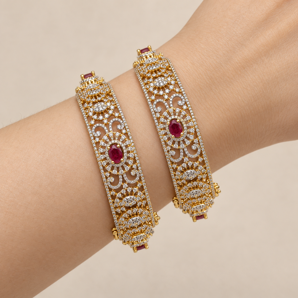 1051 ruby scroll bangles close-up showing openwork on wrist
