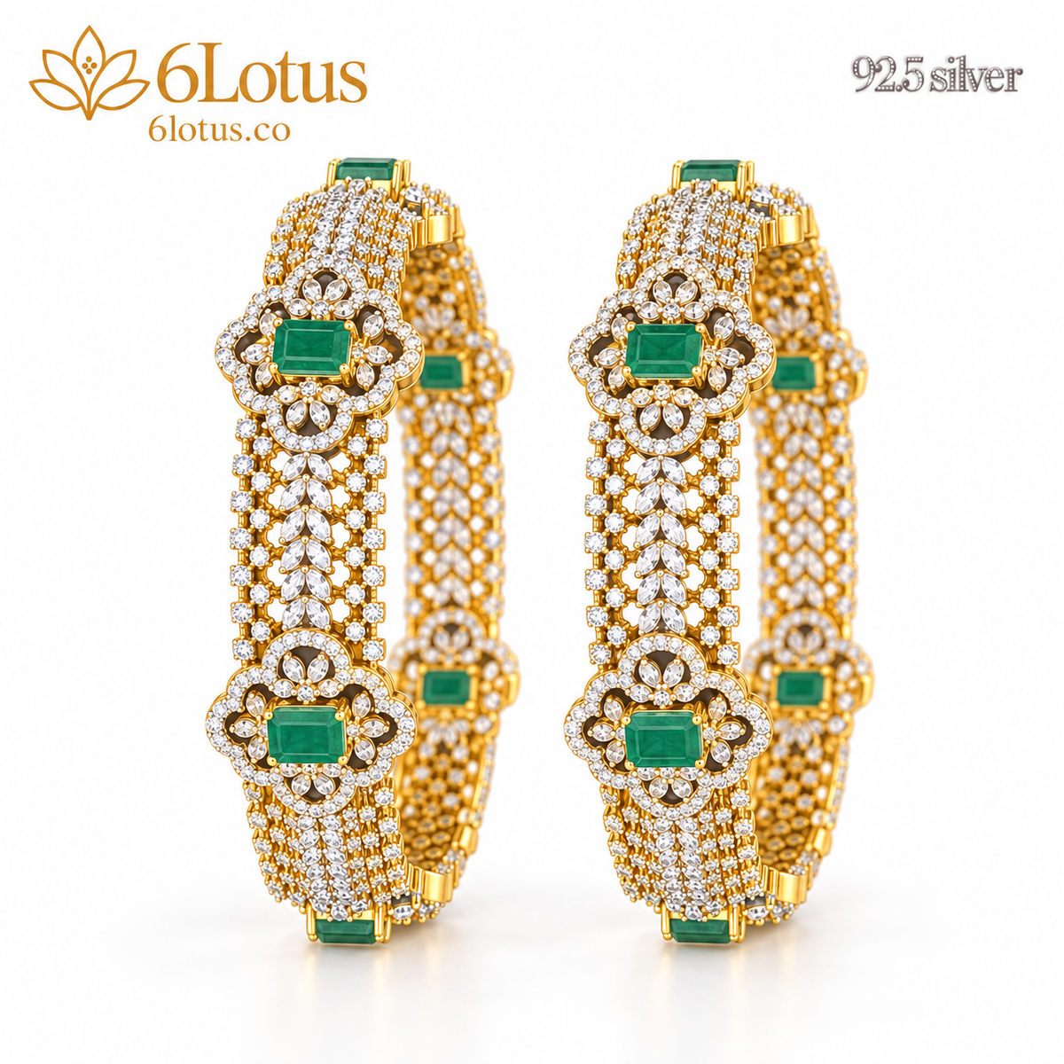 Emerald-Color Clover Lattice Bangles — hero