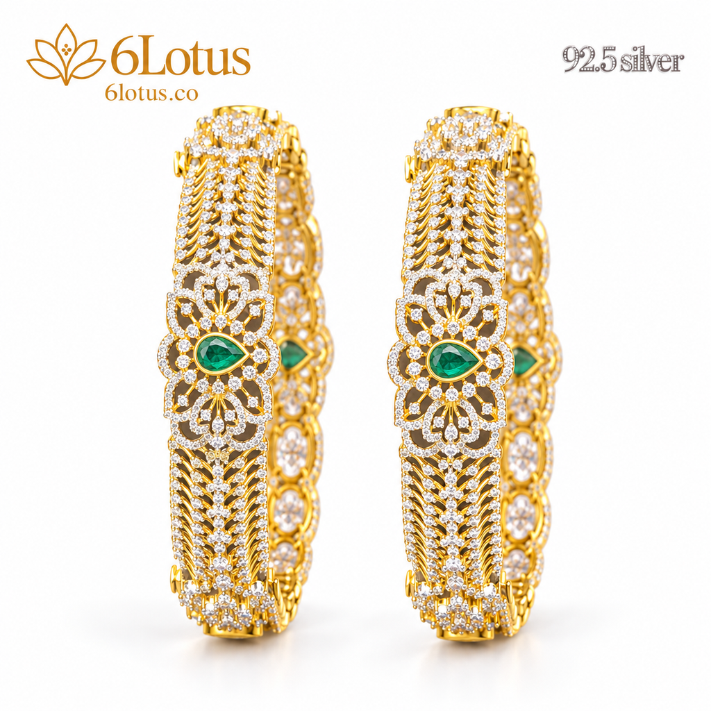Emerald-Color Teardrop Scroll Bangles — hero