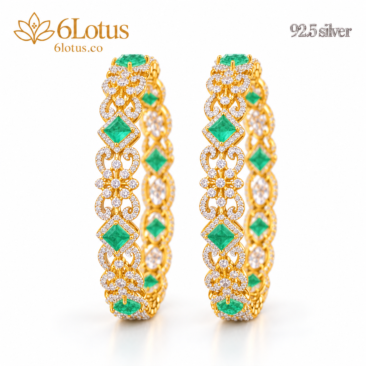 Emerald-Color Diamond-Shaped Floral Bangles — hero