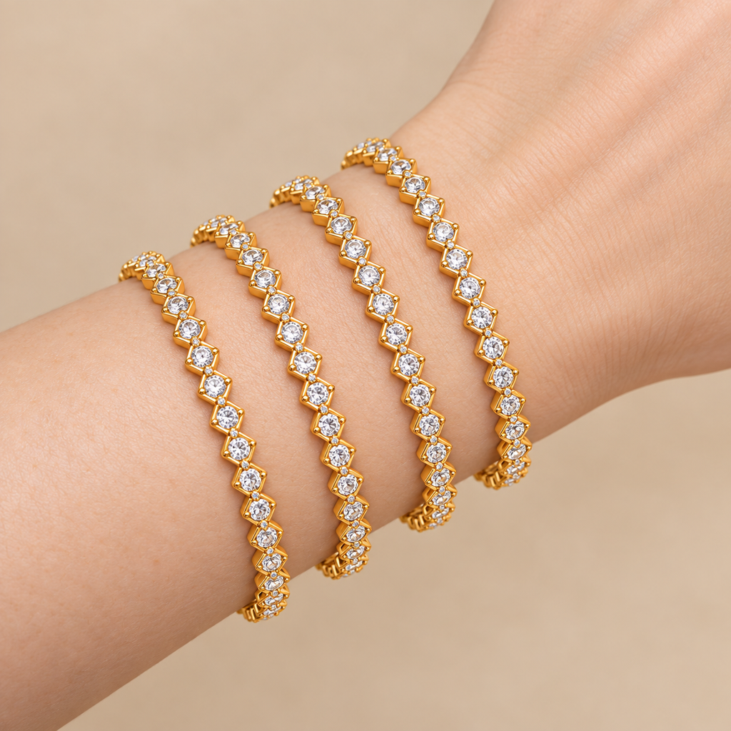 Clear Stone Diamond-Link Bangles — detail