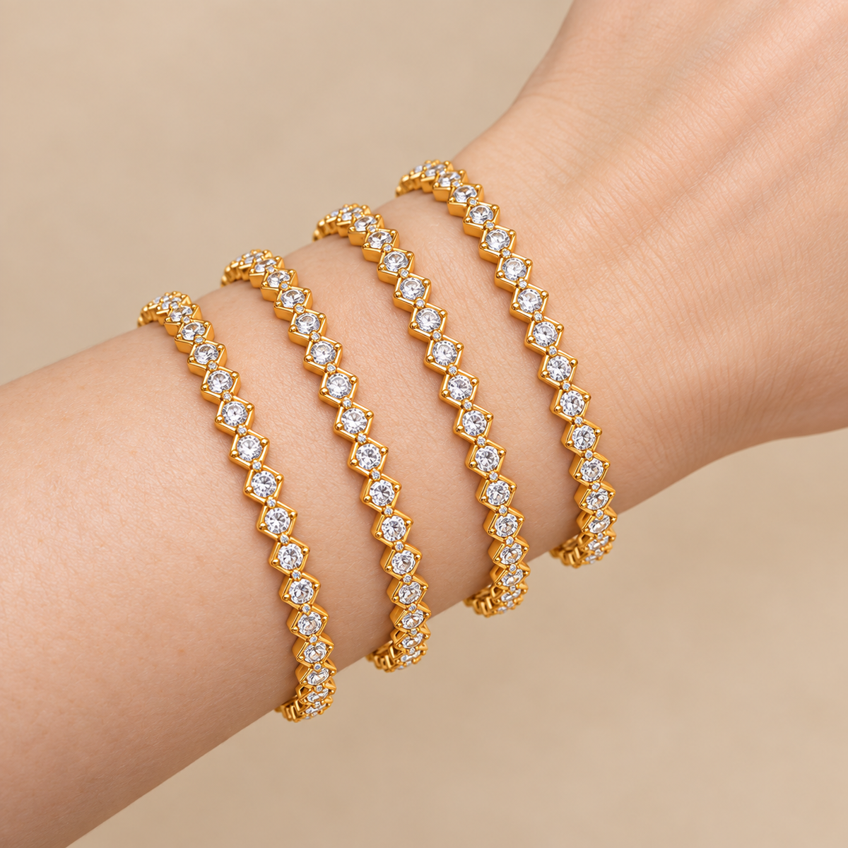 Clear Stone Diamond-Link Bangles — detail