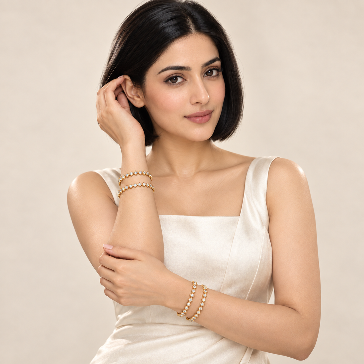 Clear Stone Diamond-Link Bangles — portrait