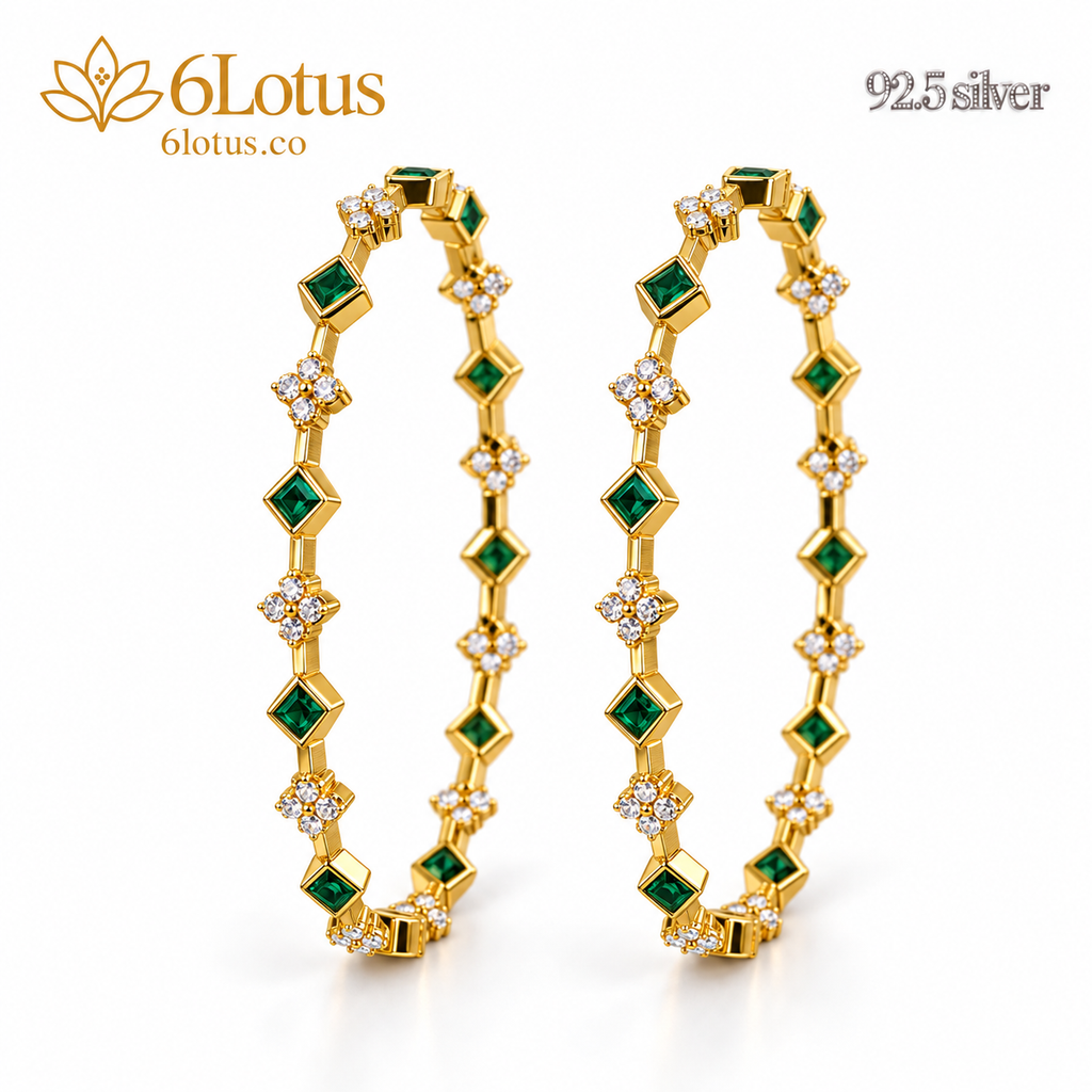 Emerald-Color Square and Floral Bangles — hero