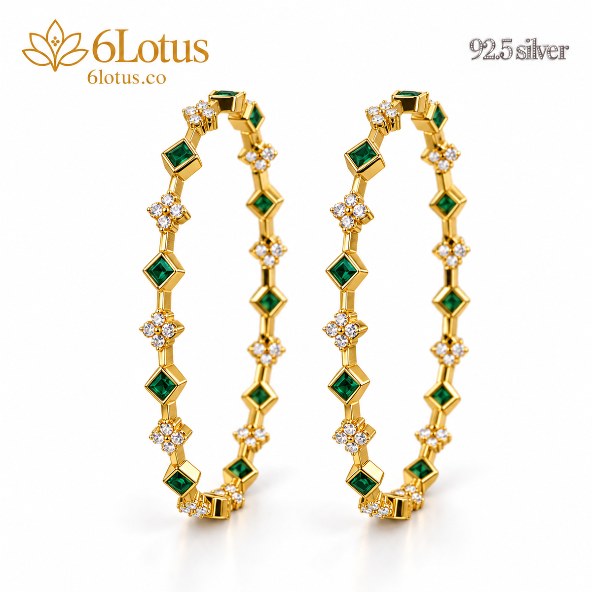 Emerald-Color Square and Floral Bangles — hero